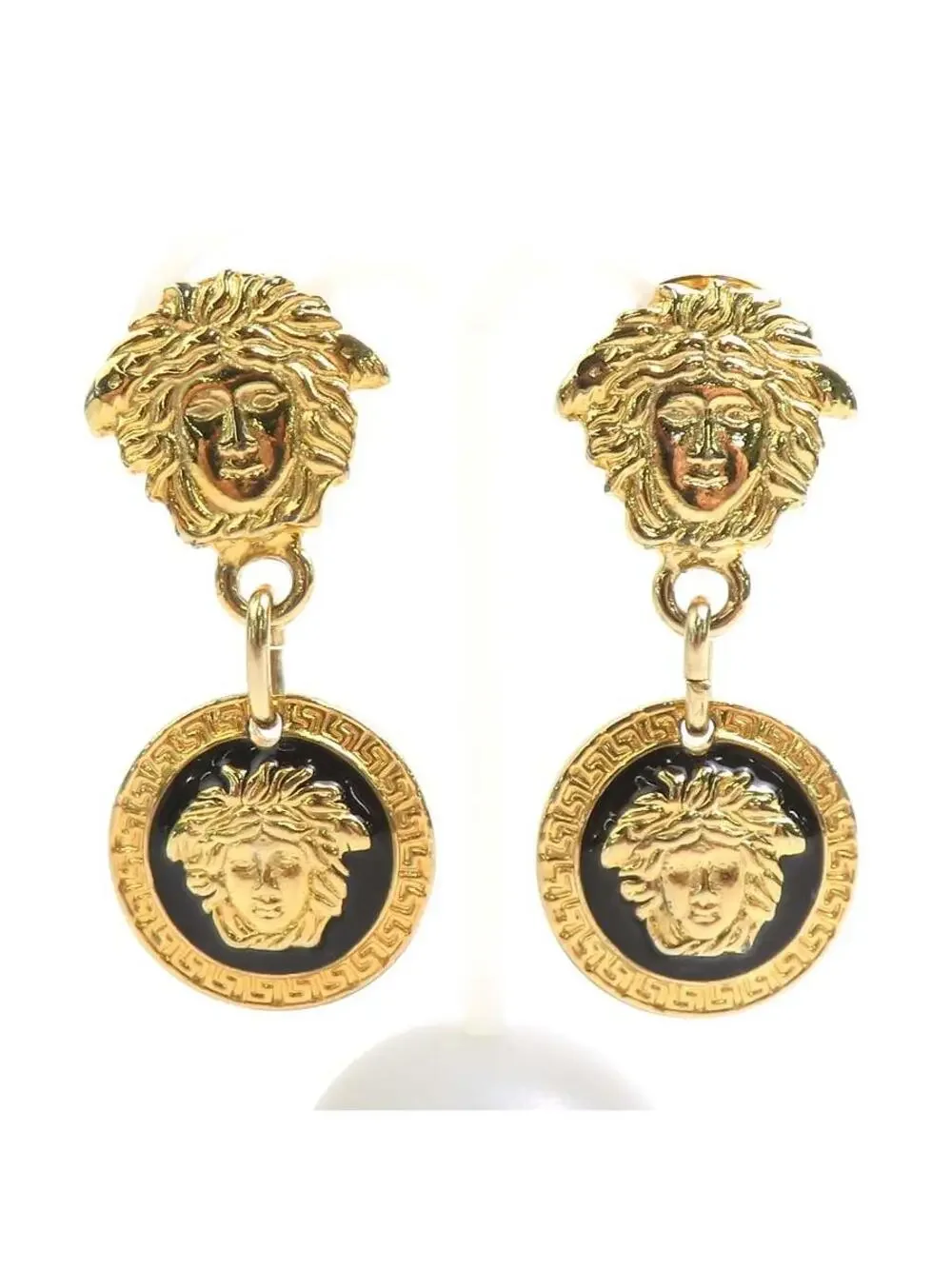 Auth Versace Medusa Earrings Gold/Black #302695V21B